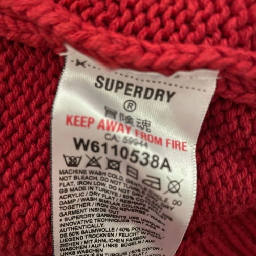 Πουλόβερ Superdry κόκκινο, βαμβακερό, μέγεθος 38, καινούργιο