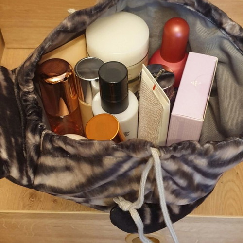 Cosmetic pouch bag cat velvet new, beige and brown