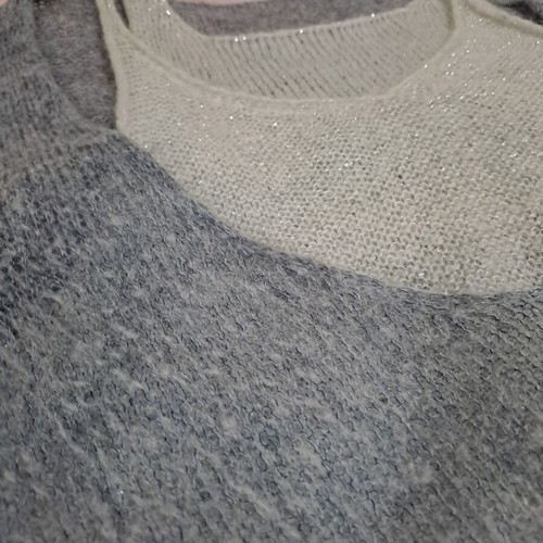 Women's blouse gray made in Italy medium with integrated knitted strap used