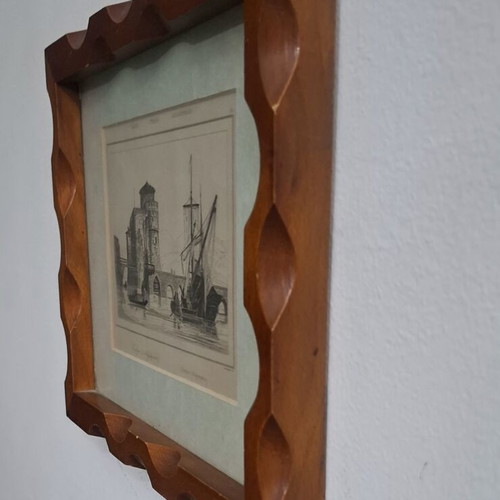 Engraving Euripe Negrepont 1835 in wooden frame like new