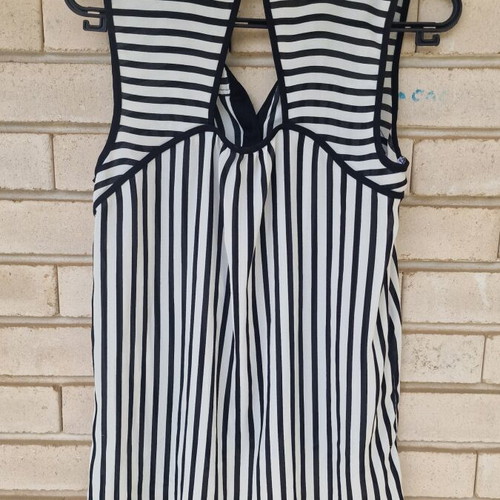 Summer Stripped Shirt blouse size S used, polyester, black and white