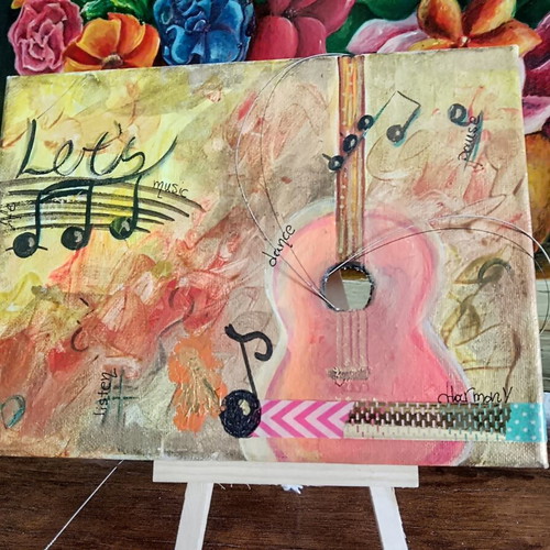 Painting with Real Guitar Strings 18x24cm New