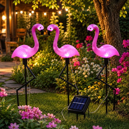 Solar flamingo garden lights set of 3, new
