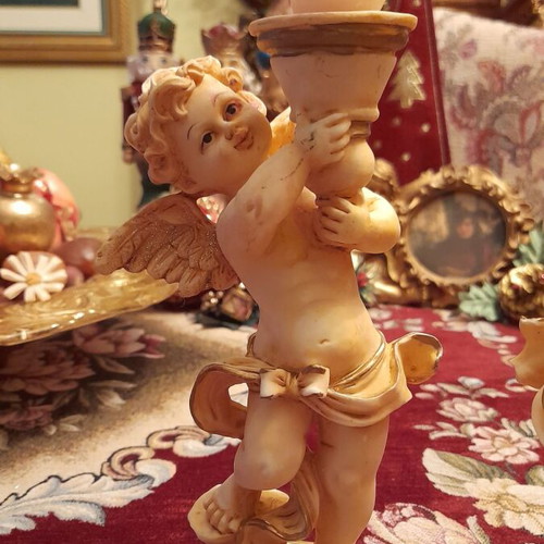 Vintage angel candle holder set like new, resin