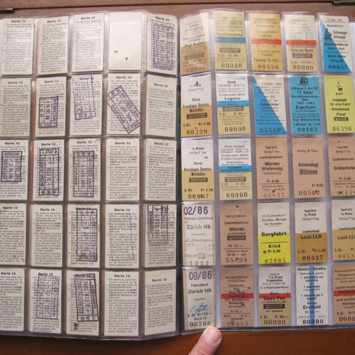 Swiss railway ticket collection used, 400 pieces with 2 holders