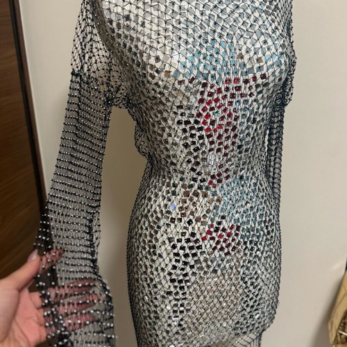Beach dress shiny like new with knitted Swarovski black and silver