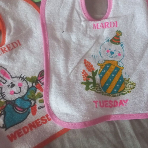 Vintage baby feeding bibs with plastic bottle gift