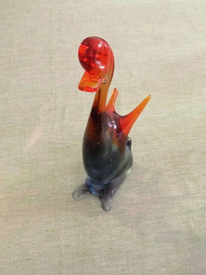 Χειροποίητη πάπια Murano Art Glass με σημάδι Pontil, στυλ Amberina
