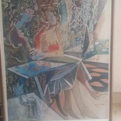 Πίνακας Οι δύο φίλες (1959) Νίκος Χατζηκυριάκος-Γκίκας σε κορνίζα σαν καινούργιο