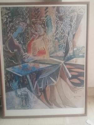 Πίνακας Οι δύο φίλες (1959) Νίκος Χατζηκυριάκος-Γκίκας σε κορνίζα σαν καινούργιο