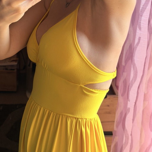 Yellow Maxi Dress with Open Back and Slit size S/M new