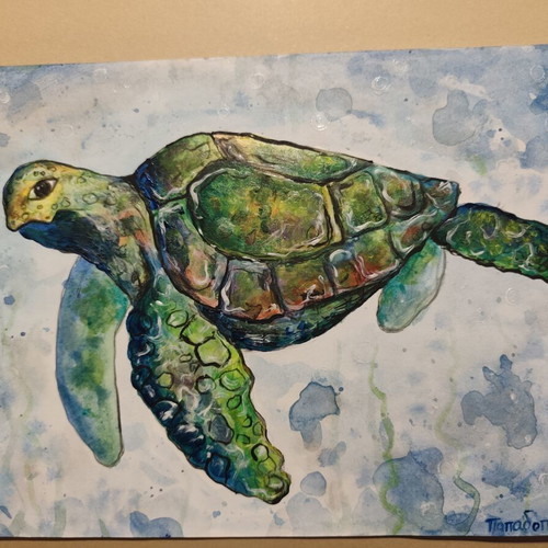 Sea Turtle Original Painting by Eleni Papadopoulou on Watercolor Paper