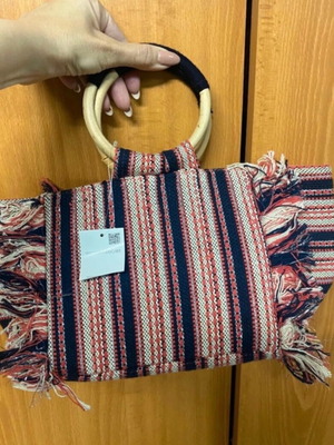 Women Secret boho woven bag with wooden handles new