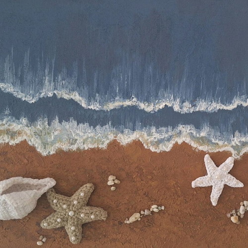 3D painting beach theme new with acrylic and handmade shells