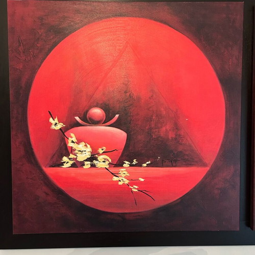 Bizart painting oil print diptych in frame like new