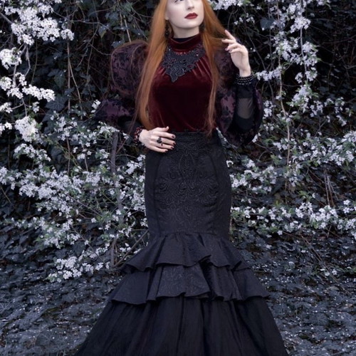 Gothic mermaid skirt 2 in 1 Punkrave used, black and red, size XS