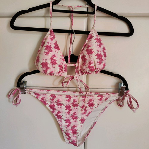 Pretty Me Bikini Set Tropical Print - Top S / Bottom L - Fuchsia/White