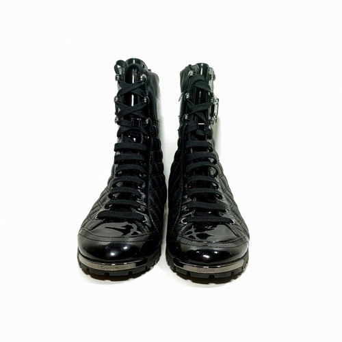 Ballin Italy quilted leather high-top boots, black patent buckle