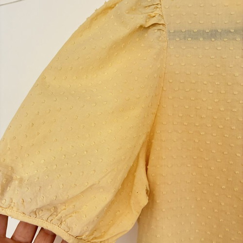 Butter Yellow Swiss Dot Puff Sleeve Smock Midi Dress, Size L, 100% Cotton, Pockets, Cottagecore