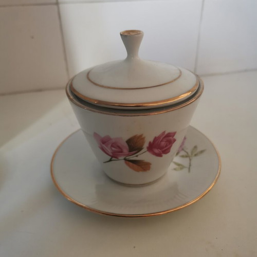 Vintage Bohemia porcelain coffee set with sugar bowl and coffee pot