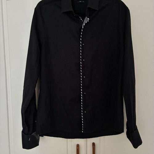 Dash & Dot men's black long sleeve shirt with striped piping XL slim fit