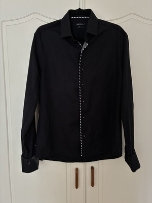 Dash & Dot men's black long sleeve shirt with striped piping XL slim fit