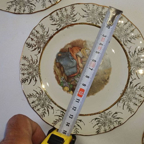 Keramikos set of 6 small plates used, porcelain with romantic design