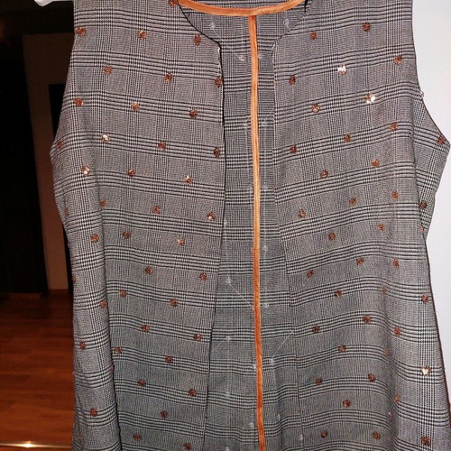 Forel gray checkered vest with gold sequins, size 46, like new
