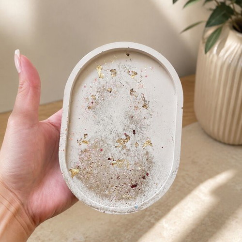 Decorative porcelain tray with gold leaf and glitter, new