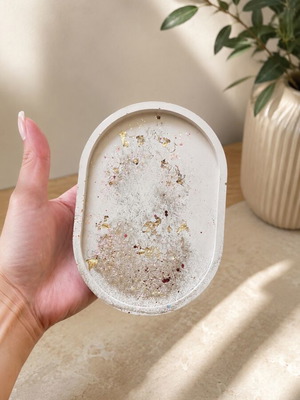 Decorative porcelain tray with gold leaf and glitter, new