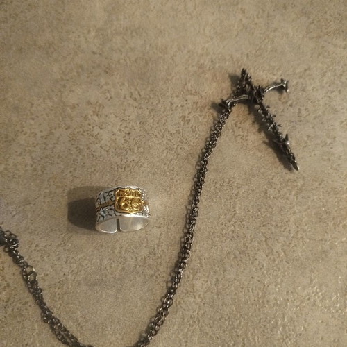 Cross necklace and Route 66 ring set like new