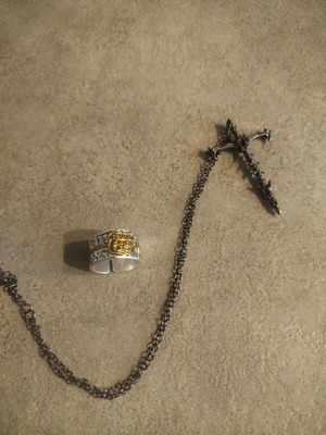 Cross necklace and Route 66 ring set like new