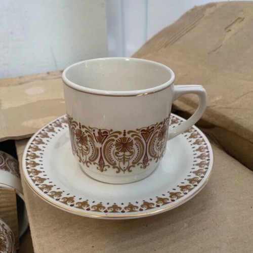 Set of 6 double coffee cups with saucers new