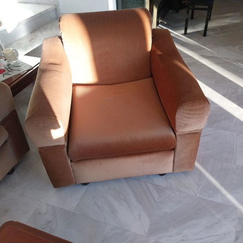 Classic living room set, 8 pieces, brown velvet