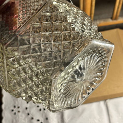Glass ice bucket used with silver rack and engraved design