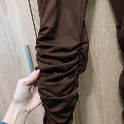 Shein brown leggings with ruching on legs new