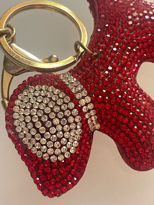 Keychain with rhinestones like new, red with dog design