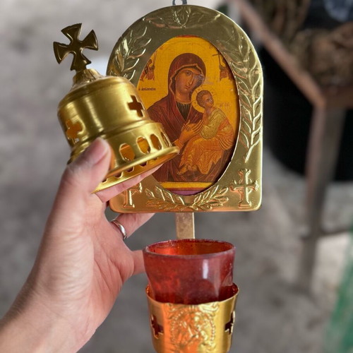 Hanging lamp with icon and lid new