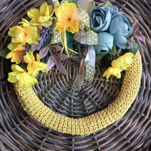 Knitted wreath with fabric flowers new handmade