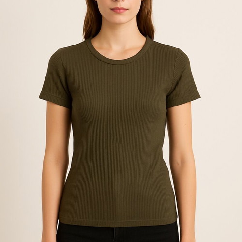 Khaki ribbed short sleeve t-shirt size L like new