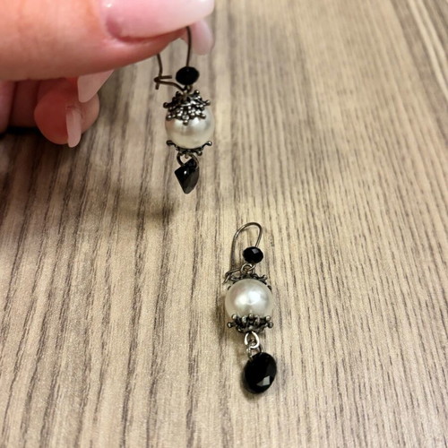 Earrings set of 3 pairs like new, silver color with black and white details