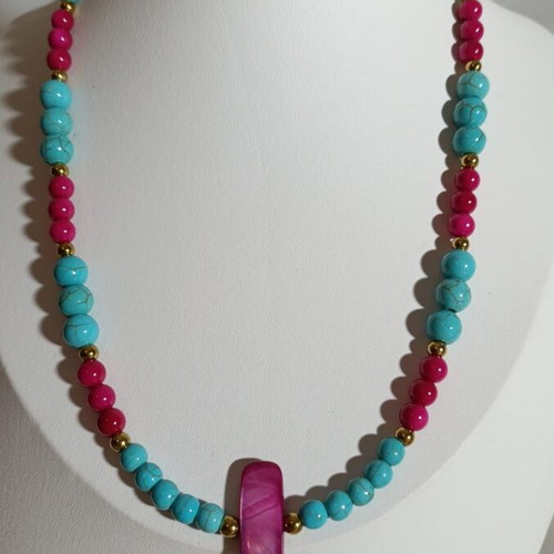 Spirit of Freedom Necklace new, fuchsia and turquoise with amulet stone
