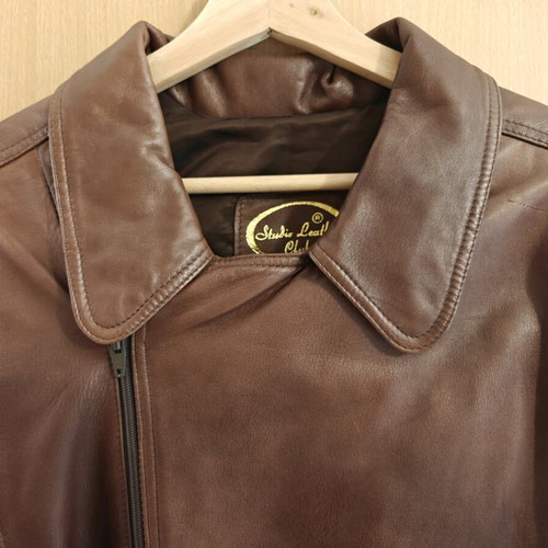 Men's brown leather jacket like new with zipper XL