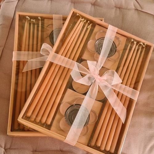 Candle sets new, 2 sets with holders, 4 tealights, 10 pink candles