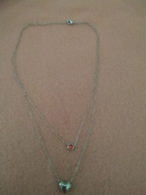 Double necklace new stainless steel with red stone and heart