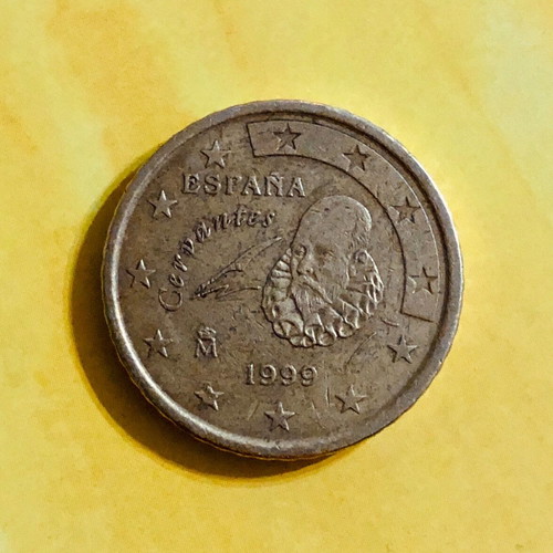 50 euro cents coin Spain 1999 used, Cervantes