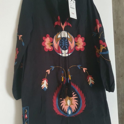 Zara cotton linen kaftan beach dress tunic new with tags, embroidered