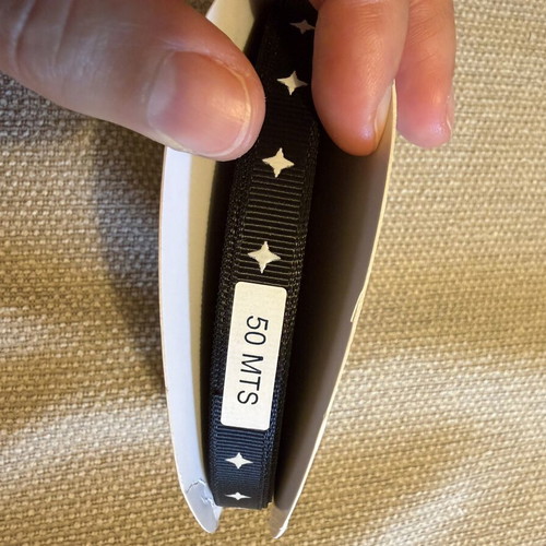 Grosgrain ribbon black with stars 50m new, 1 cm width