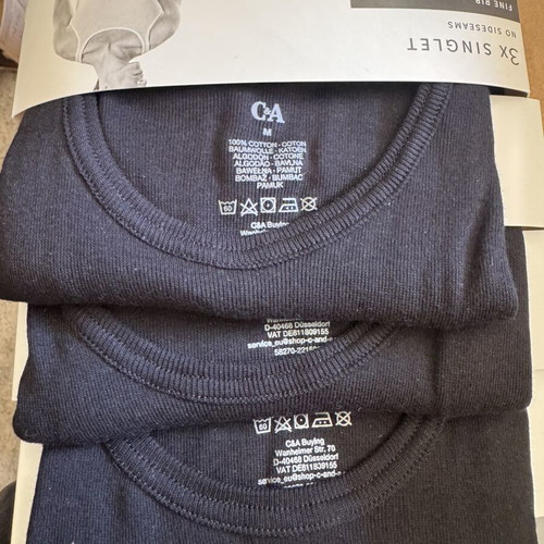 C&A Kaskorse Fine Rib Tank Tops 100% Cotton Pack of 3 New Black