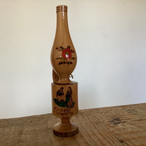 Vintage decorative wooden lamp souvenir from Metsovo